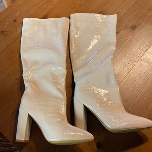 Croc Embossed Knee-High Chunky Heel Boot